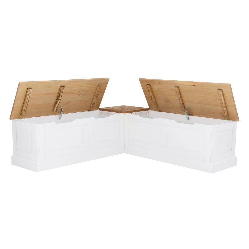 Tobin Traditional Solid Wood Backless Storage Corner Nook Breakfast Bench Cushion Natural/White - Linon: Pine Lift-Top Banquette with Hinged Lid