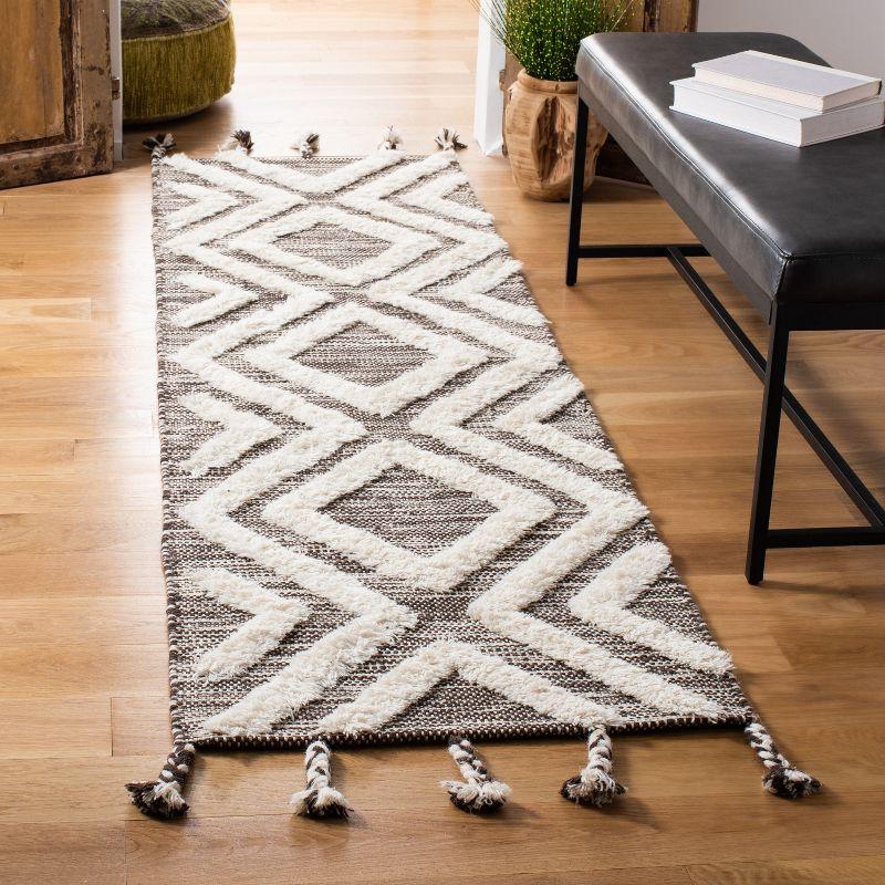 Hand-Knotted Brown/Ivory Wool Area Rug - 27"x7"