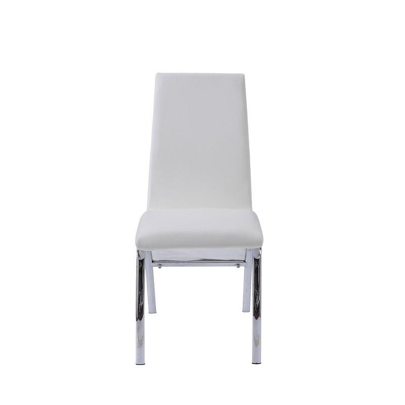 Elegant White Faux Leather & Chrome Metal Side Chair Set