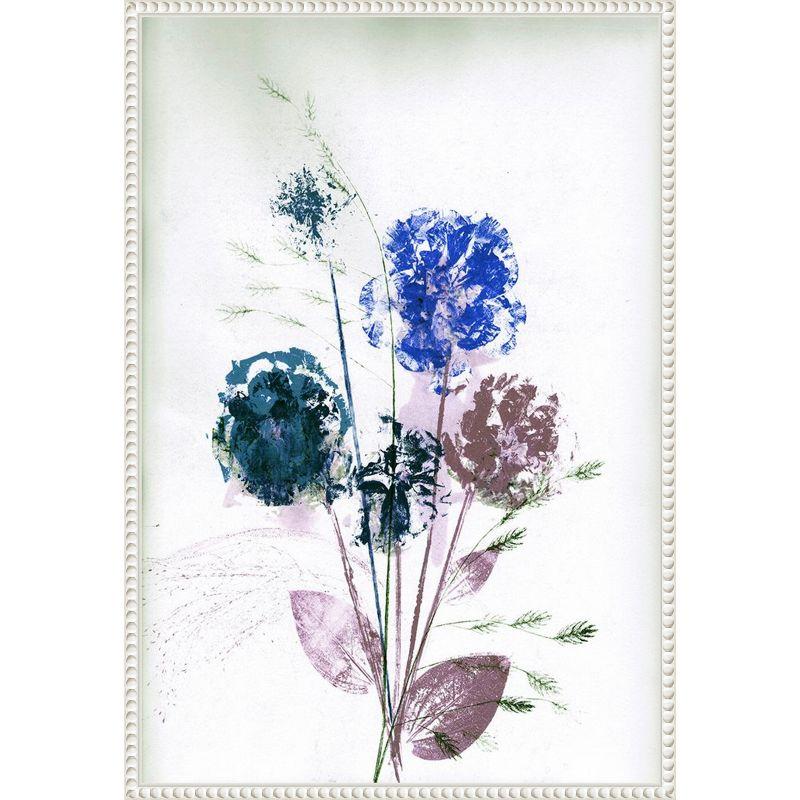 Bouquet Blue Abstract Floral Canvas with White Beaded Frame