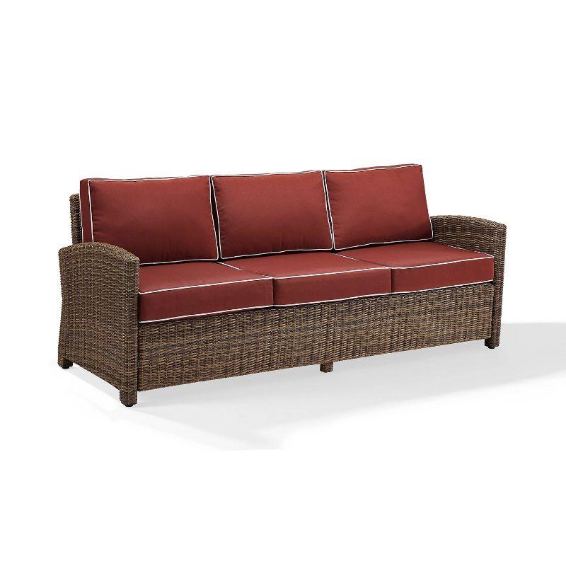 Bradenton Outdoor Wicker Sofa - Sangria - Crosley: Steel Frame, UV-Resistant, 3-Seater Patio Couch with Foam Cushions
