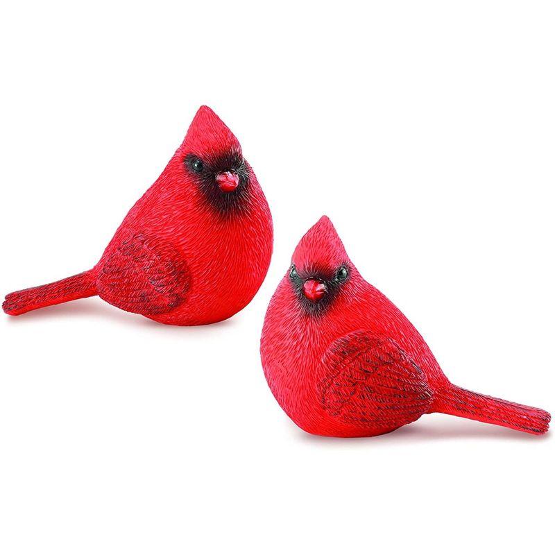 Set of 2 Red Resin Cardinal Bird Figurines for Winter Decor