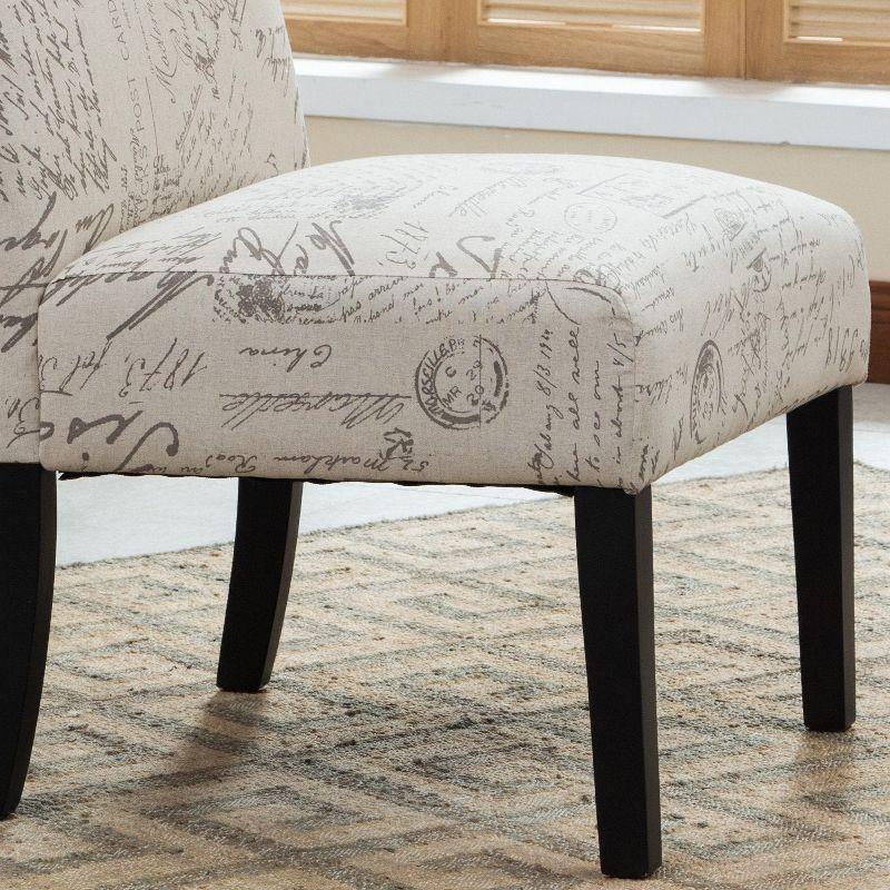 Roundhill Furniture Botticelli English Letter Print Fabric Armless Accent Chair, Beige