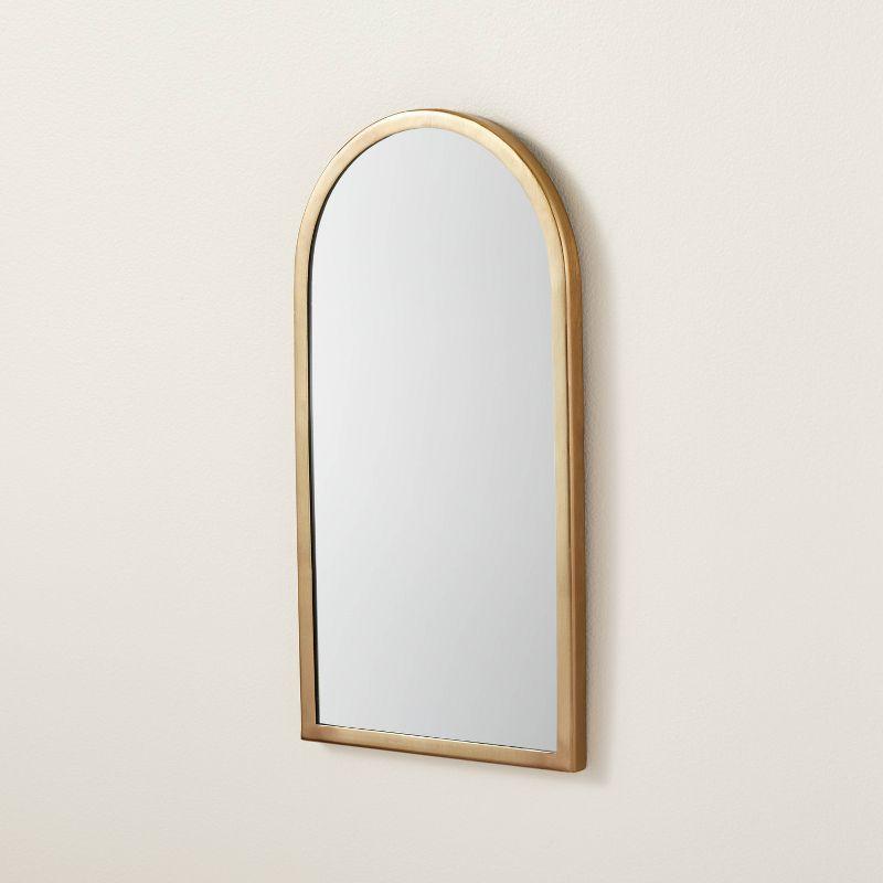 Arched Brass Finish Metal Frame Wall Mirror 8"x16"