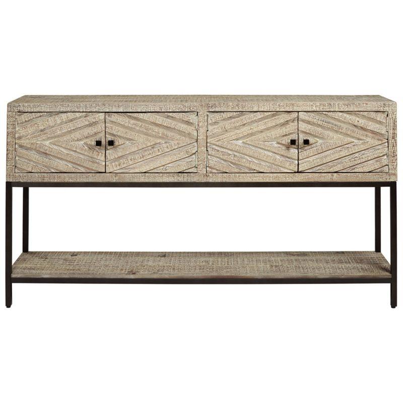 Roanley Sofa/Console Table Distressed Brown - Signature Design by Ashley: 4-Door Couch Table with Storage