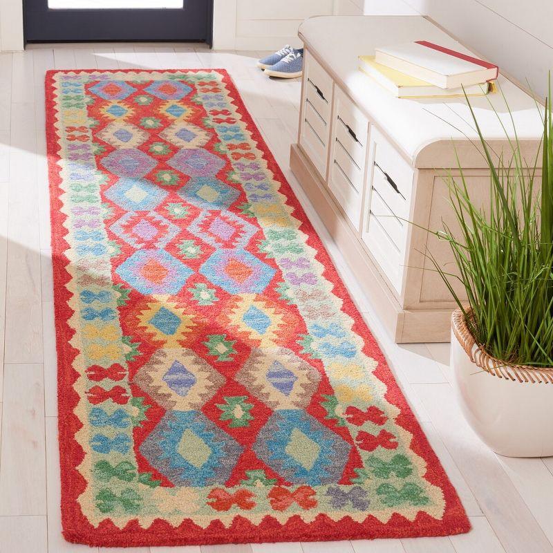 Aspen Blue and Red Wool Tribal Runner Rug