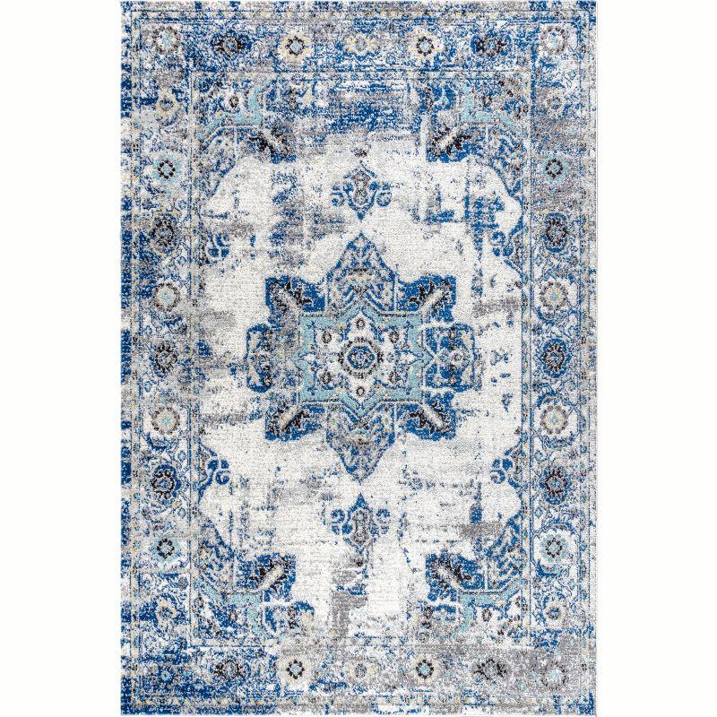 Reversible Rectangular Medallion 8' x 10' Blue Synthetic Area Rug