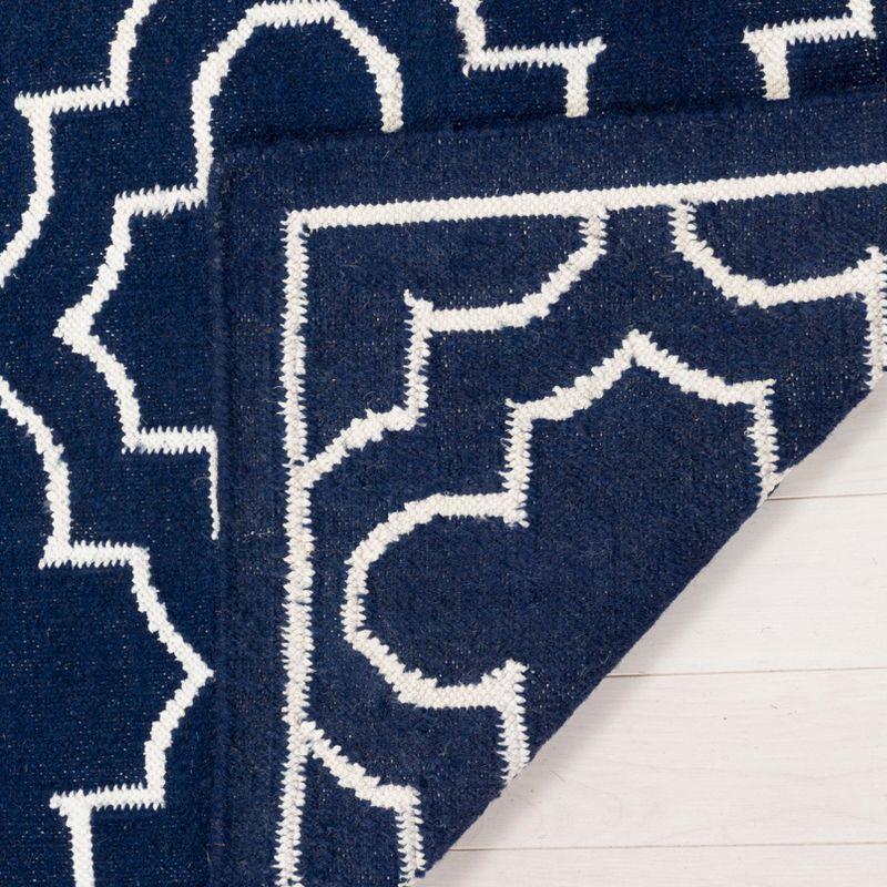 Handwoven Navy/Ivory Geometric Square Wool & Silk Rug, 7' x 7'