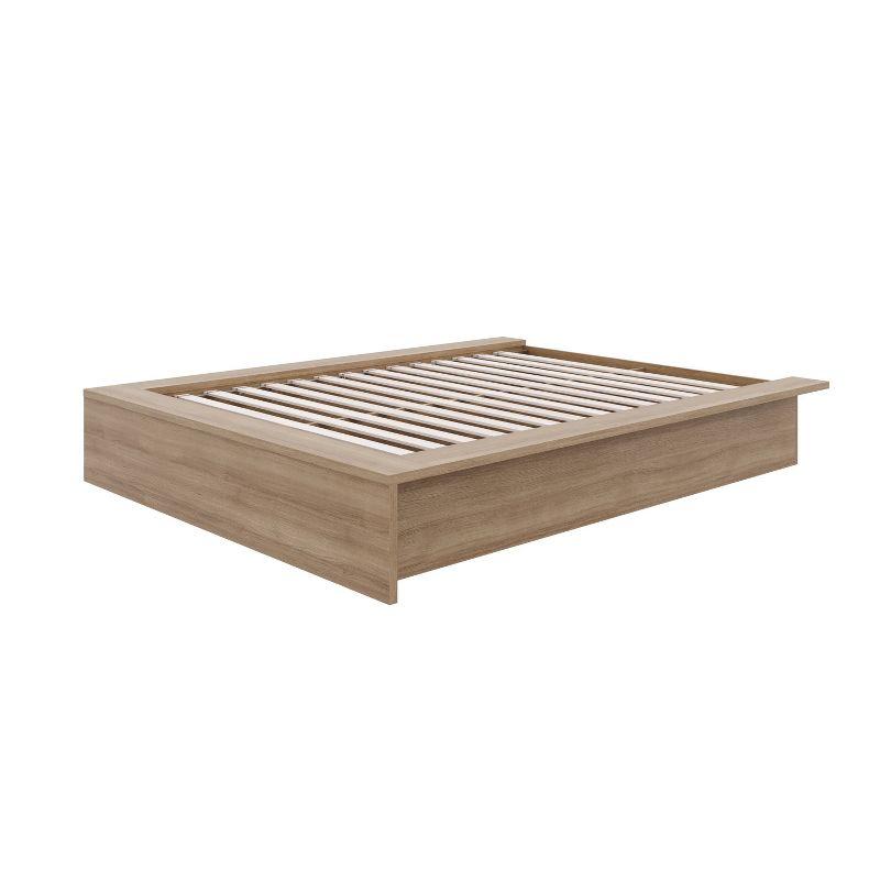 Nexera Full James Platform Bed Brown Oak: Modern Unupholstered Particle Board Frame, No Box Spring Needed