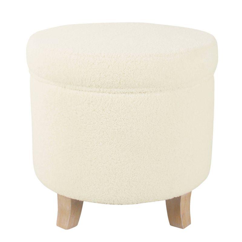 Cole Classics Round Storage Ottoman Flared Wood Leg Faux Sheepskin Cream - HomePop