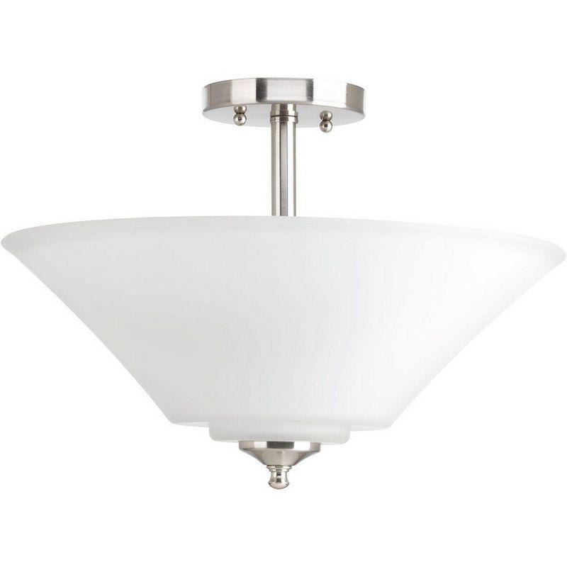 Progress Lighting Joy Collection 3-Light Semi-Flush Fixture, Brushed Nickel, White Etched Glass Shade