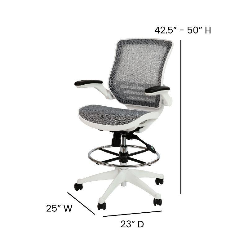 Emma and Oliver Mid-Back Transparent Mesh Drafting Chair with Flip-Up Arms