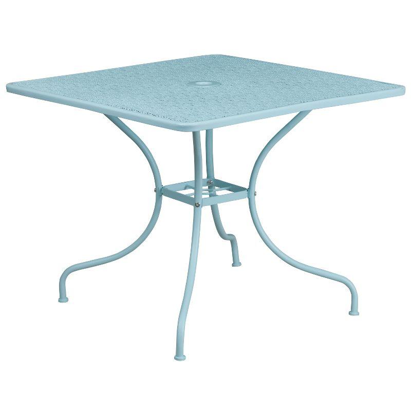 Flash Furniture Oia Commercial Grade 35.5" Square Indoor-Outdoor Steel Patio Table Set with 2 Round Back Chairs