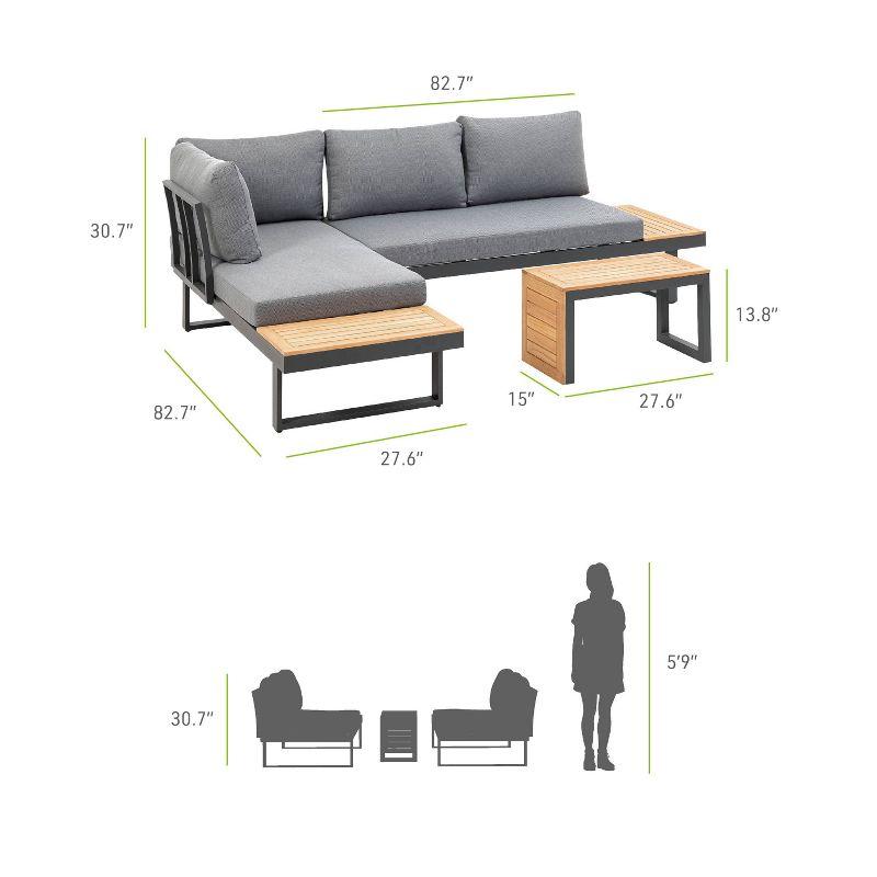 Greemotion 2pc Samara Metal Outdoor Furniture Set Metal with FSC Teak Wood Gray: Aluminized Finish, UV & Weather-Resistant