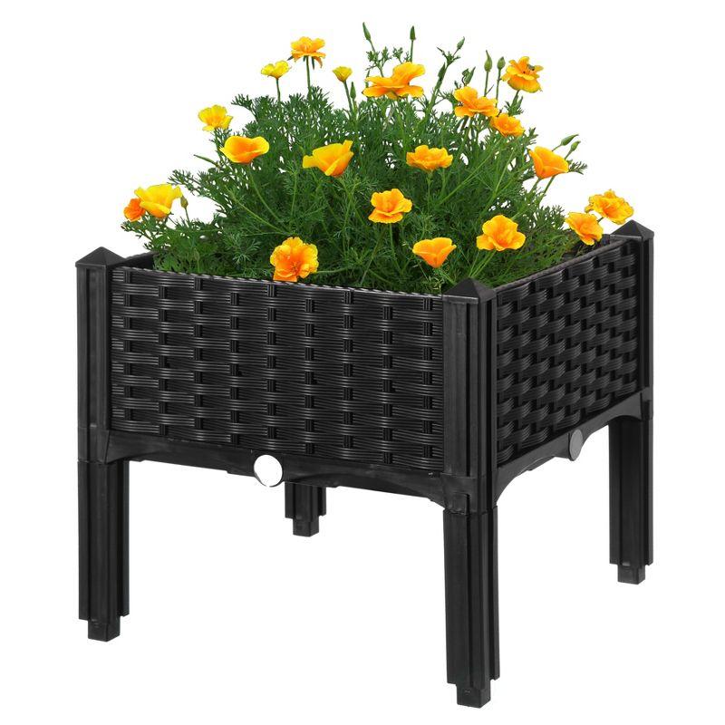 16" Brown Rattan Raised Garden Bed Planter