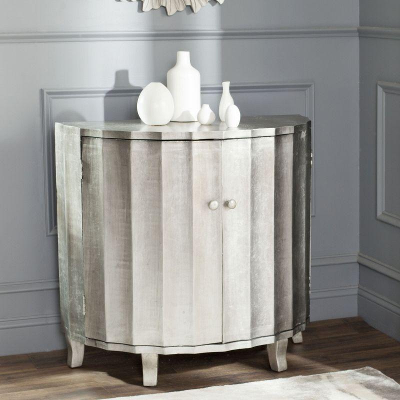 Silver Fluted Hollywood Glam Curved Accent Cabinet