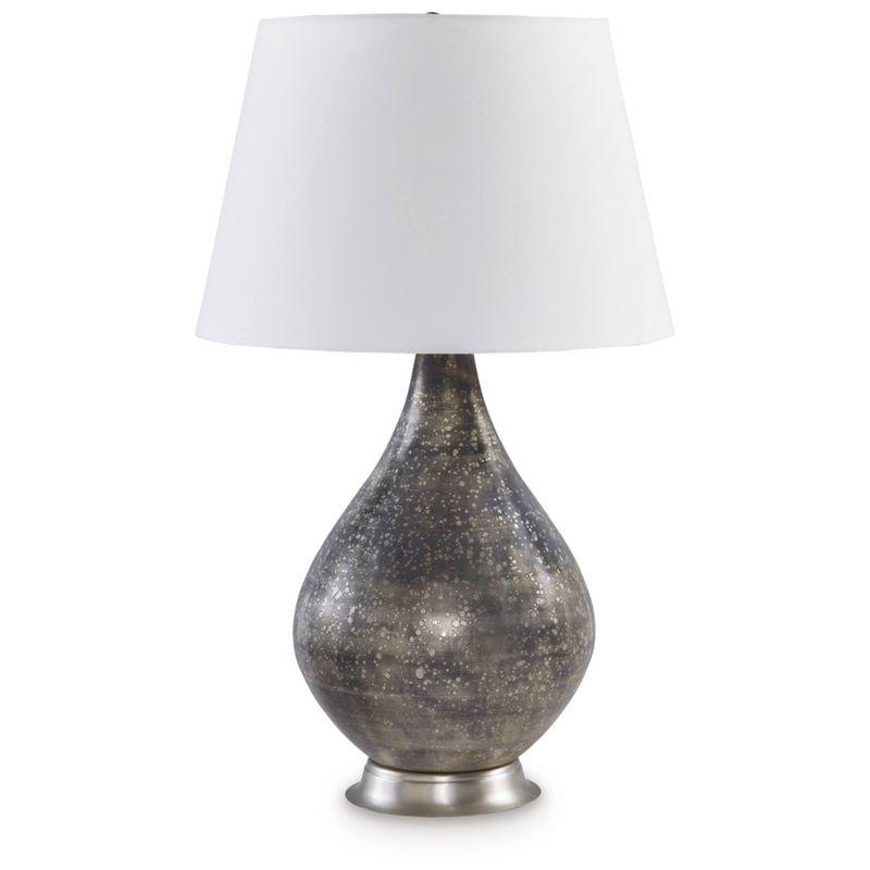 Antiqued Silver Mercury Glass Table Lamp with White Shade