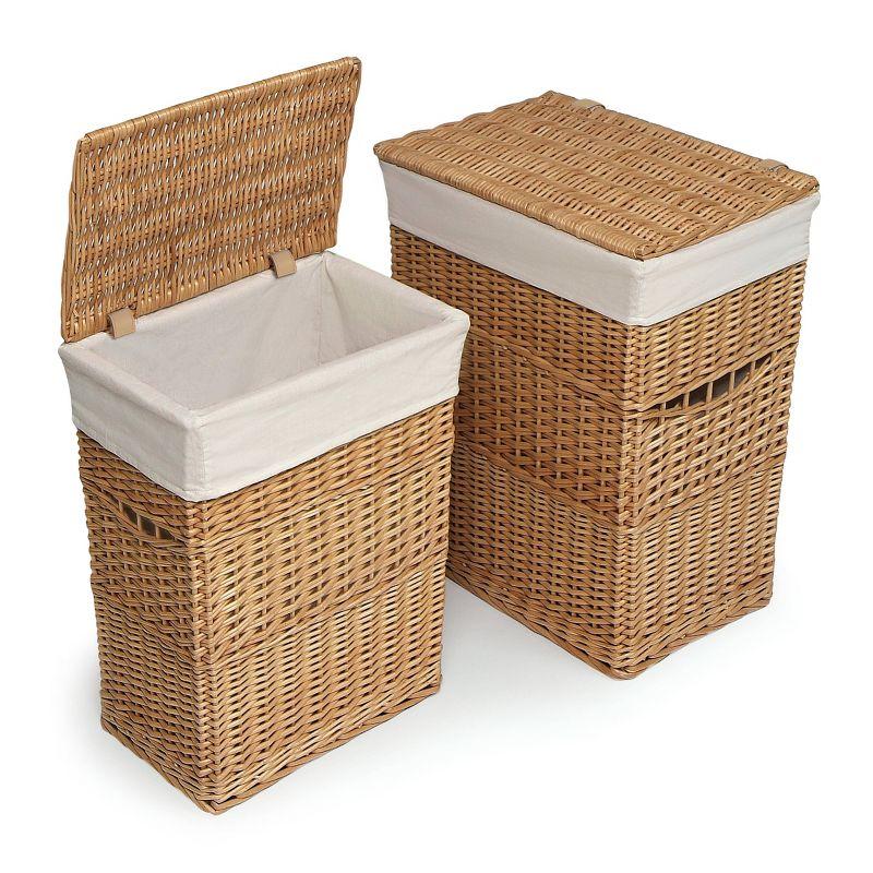 Eco-Friendly Stackable Wicker Hampers with Fabric Liners, Natural Ecru