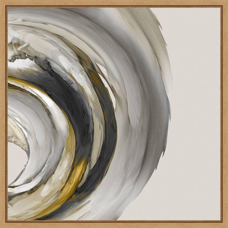 Odyssey Abstract Gray and Gold Canvas Print with Maple Frame