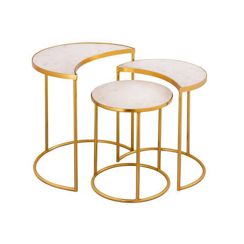 TOV Furniture Crescent 19"H Modern Iron Metal Side Table in White/Gold