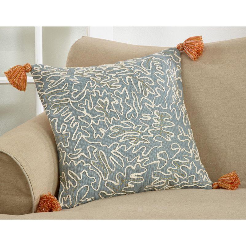 Saro Lifestyle Tasseled Doodle Pillow - Down Filled, 22" Square, Duck Egg Blue