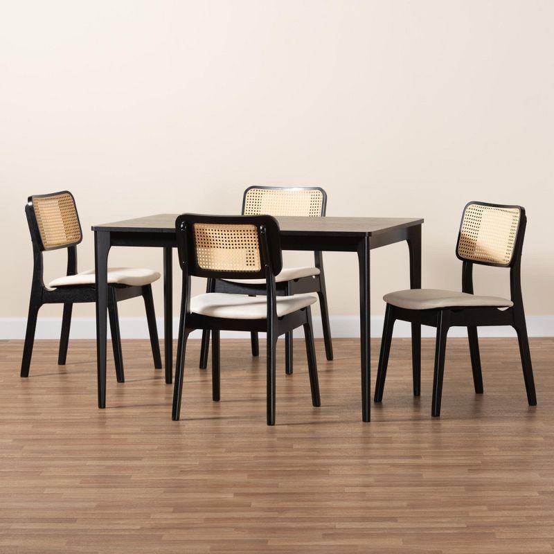 Baxton Studio Dannon Mid-Century Modern Cream Fabric and Black Finished Wood 5-Piece Dining Set