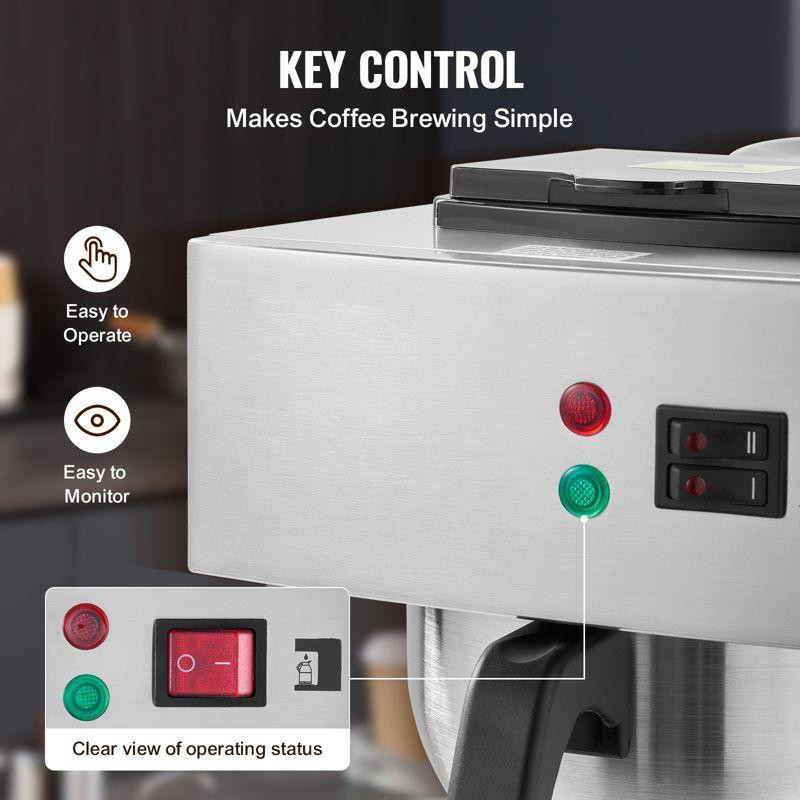 VEVOR 12 Cups Commercial Drip Coffee Maker, Coffee Maker Machine with Thermal Carafe to Keep Warm or Cold, Stainless Steel Pour Over Coffee Brewer