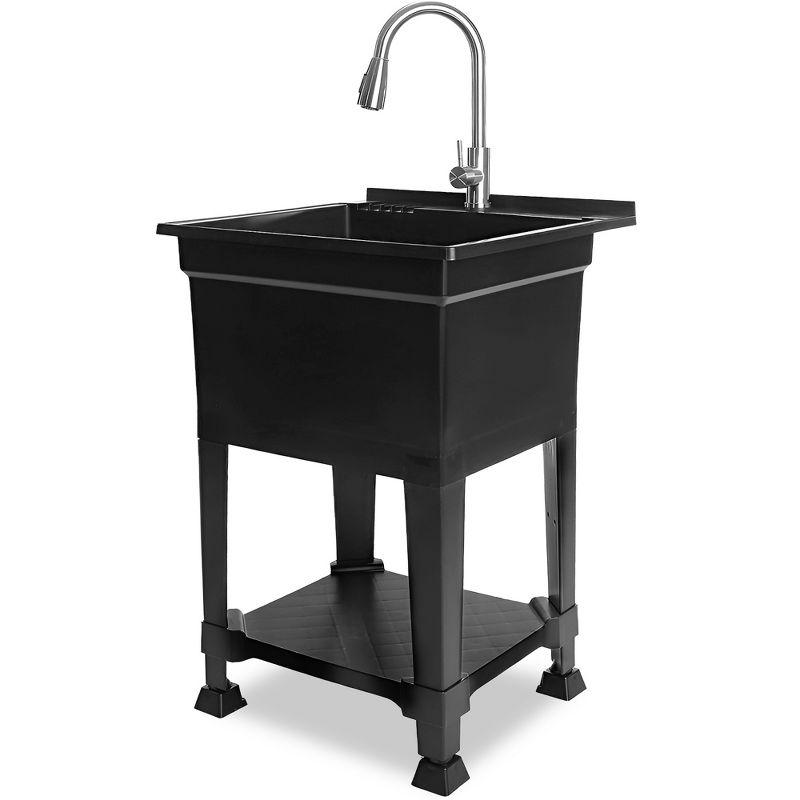 UTILITYSINKS Plastic 24" Compact Workshop Freestanding Laundry Sink with Faucet