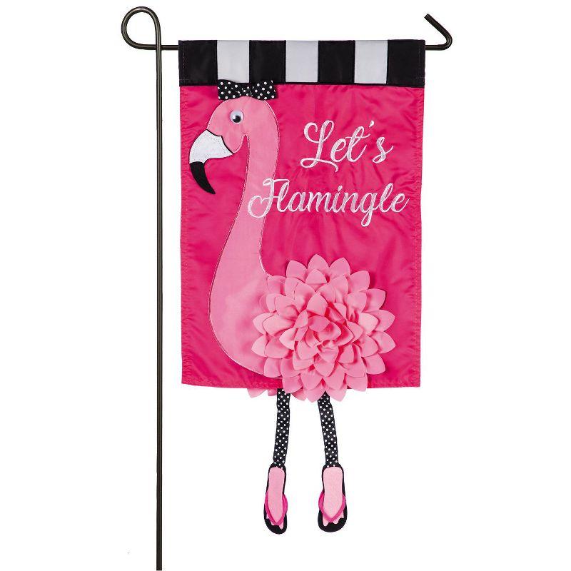 Pink Flamingo Applique Garden Flag with 3D Flower