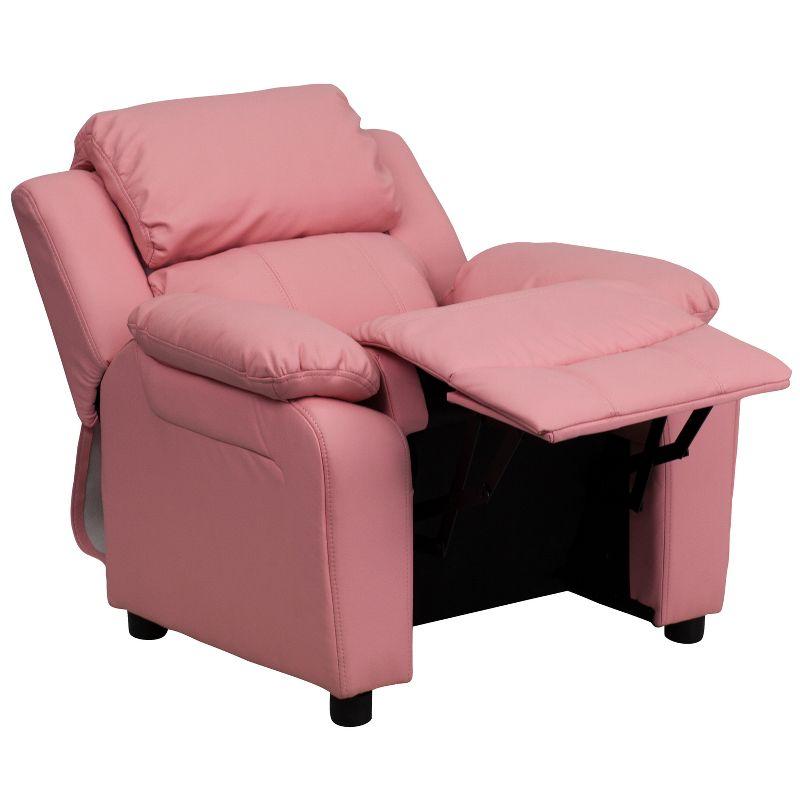 Pink Microfiber Kids Recliner with Storage Arms