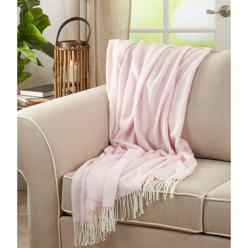 50"X60" Herringbone Tassel Fringe Throw Blanket - Saro Lifestyle