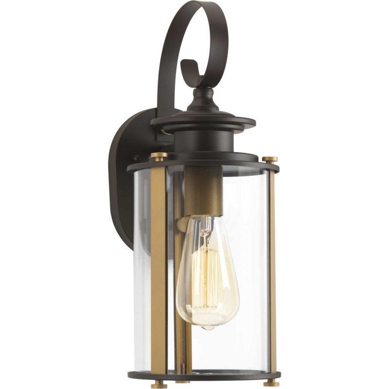 Progress Lighting Squire 1-Light Small Wall Lantern, Antique Bronze, Clear Glass Shade