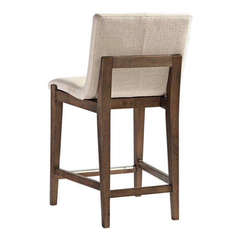 Uttermost Walnut Wood Bar Stool Brown 26" High Rustic Neutral Linen Cushion with Backrest Footrest for Kitchen Counter Height Home