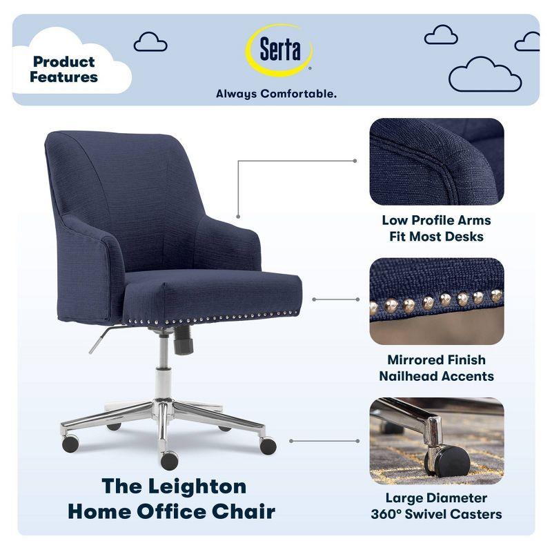 Style Leighton Home Office Chair Sanctuary Blue - Serta: Swivel, Adjustable, Wood Frame, Fixed Arms