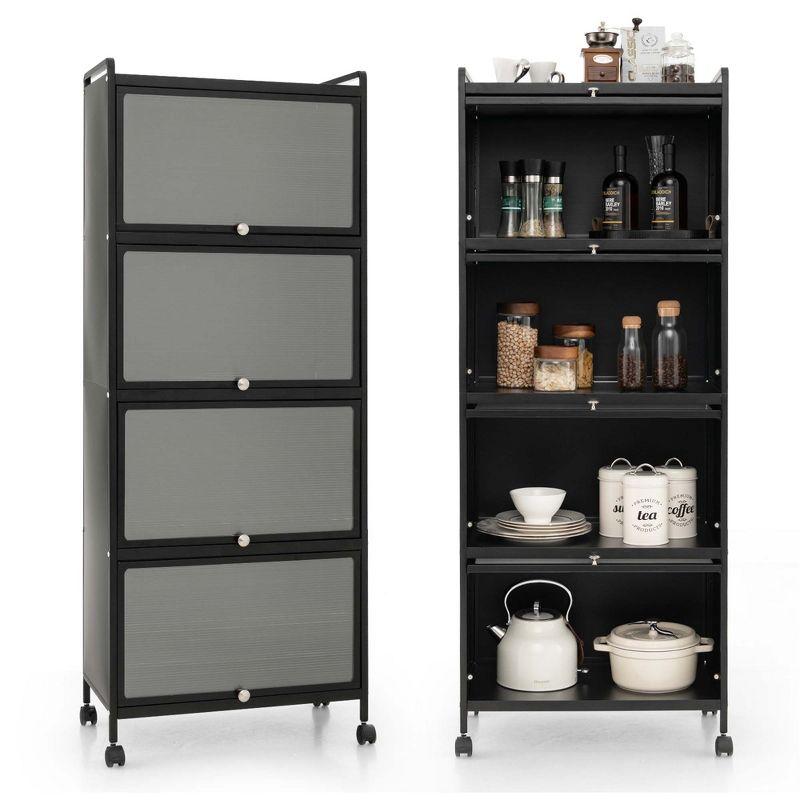 Black Metal 5-Tier Kitchen Baker's Rack with Flip-up Doors