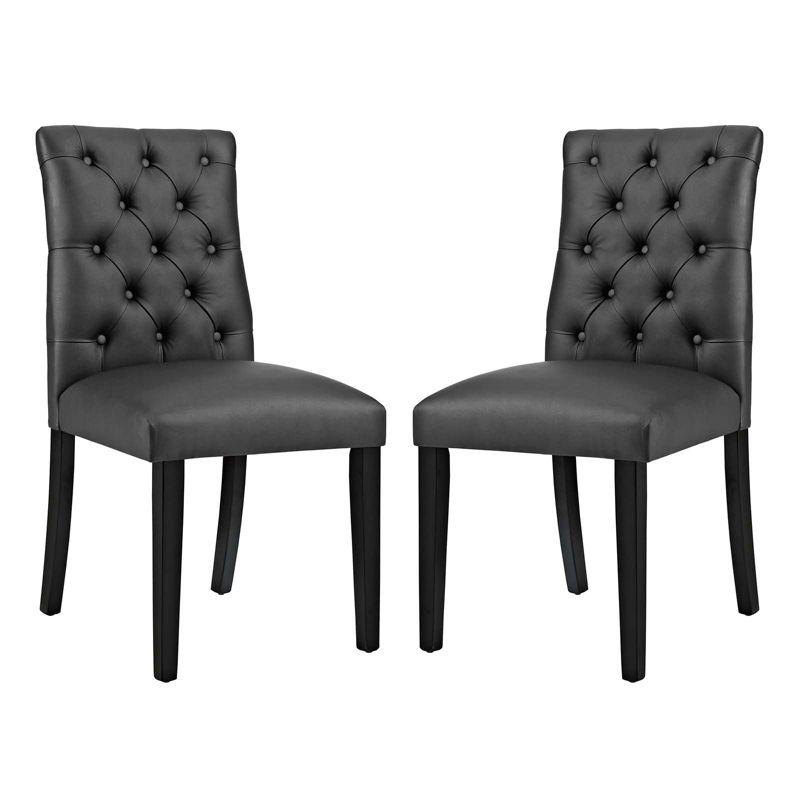 Black Faux Leather Upholstered Side Chair with Wood Legs, Set of 2