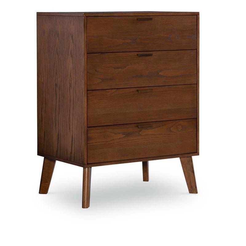 Linon Reid Mid-Century Modern 4 Drawer Wood Chest Dresser Walnut: Veneer Finish, Metal Hardware, Includes Anti-Tip Kit