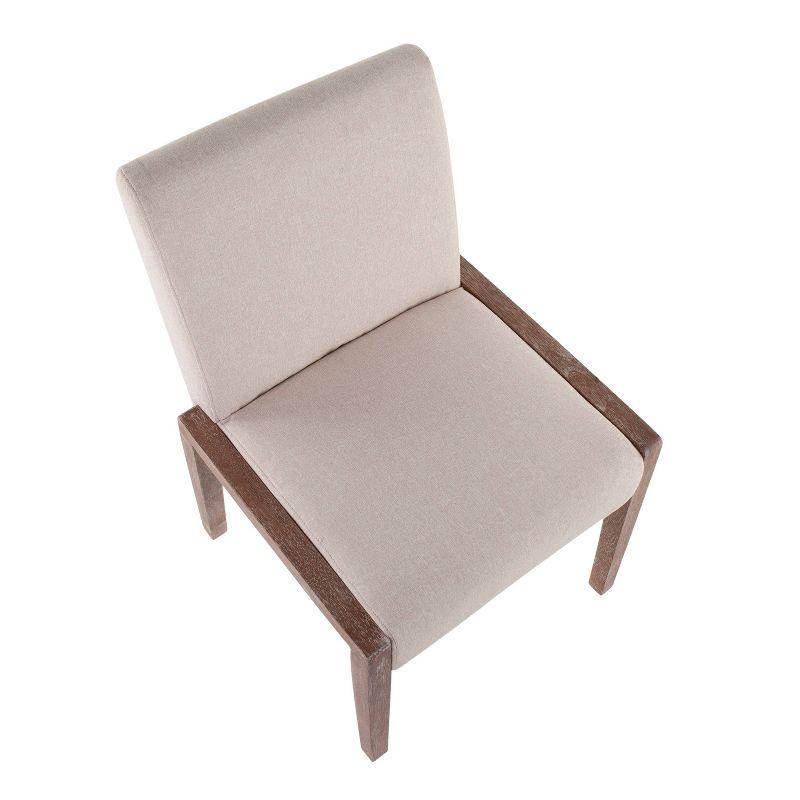 LumiSource Set of 2 Carmen Dining Chairs White Wash/Beige: Contemporary Upholstered, Wood Frame, Foam Fill