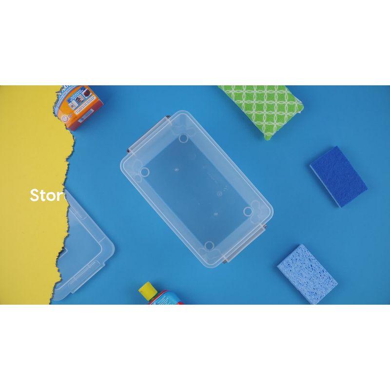 IRIS USA 6 Quart Large Clip Box, 4 Pack, Clear Plastic Storage Container Bins with Latching Lid, Seafoam Blue Buckles