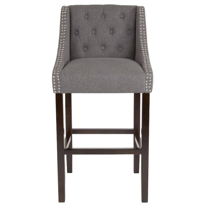 Merrick Lane Upholstered Barstool 30" High Transitional Tufted Walnut Barstool with Accent Nail Trim in Dark Gray Fabric