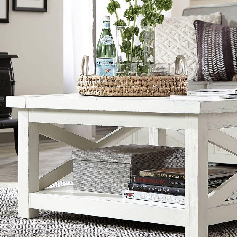 Seaside Lodge Square Off-White Wood Coffee Table with Open Storage