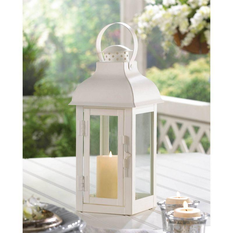 12.75" Iron Gable Outdoor Lantern White - Zingz & Thingz: Candle Spike, Indoor/Outdoor Use, Baked-On Paint Finish