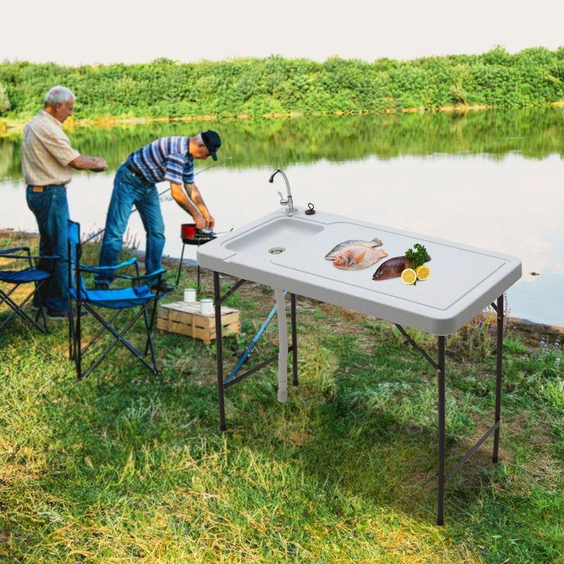 Tricam Seek SKFT-44 Outdoor Folding Fish and Game Cleaning Table with Quick Connect Stainless Steel Faucet and Drain Hose