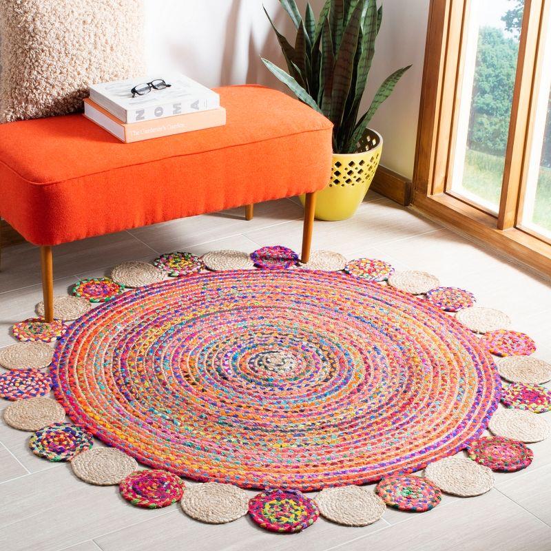 Boho Chic Beige & Multi Cotton-Jute 4' Round Area Rug