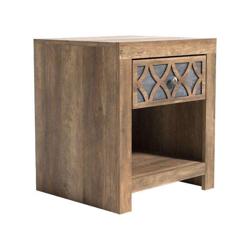 Galano Julric 1 Drawer Nightstand in Dusty Gray Oak with Aurora Silver, Knotty Oak with Gray Stone