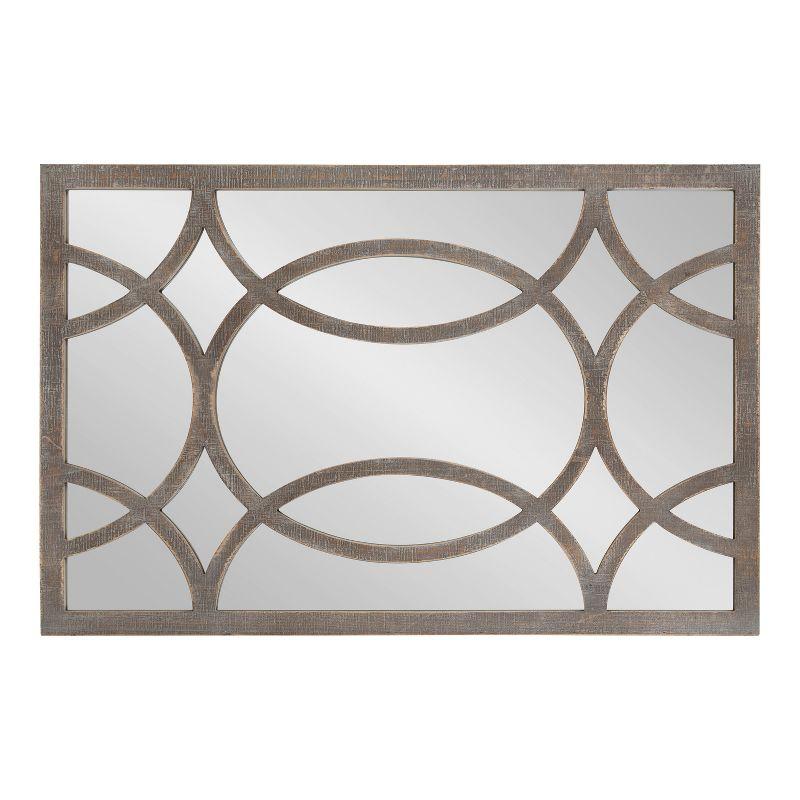 Tolland Farmhouse Fretwork Wooden Wall Mirror, 24x36, Rustic Brown