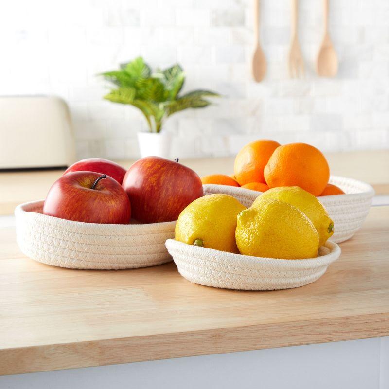 White Cotton Rope Round Nesting Storage Baskets, Set of 3