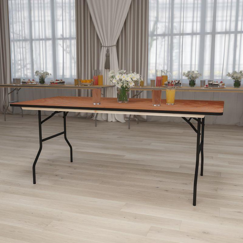 6-Foot Rectangular Wood Folding Banquet Table with Black Metal Legs