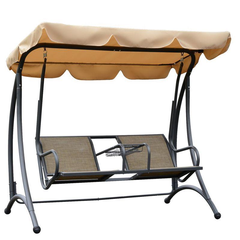 Breezy Haven 2-Person Adjustable Canopy Porch Swing with Cup Holder - Brown