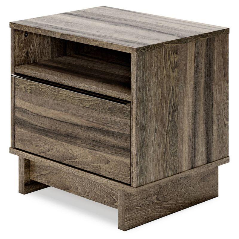 Weathered Brown 1-Drawer Nightstand with Open Shelf